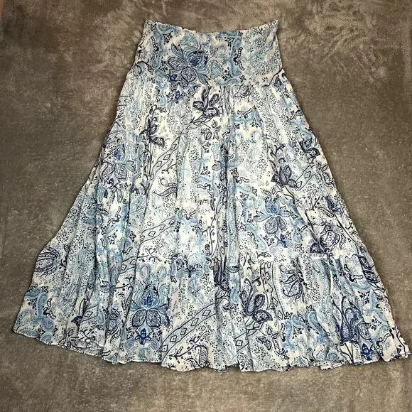 Ralph Lauren Tiered Maxi Skirt Womens S Blue Paisley 100% Silk Bohemian Gypsy - Picture 6 of 9